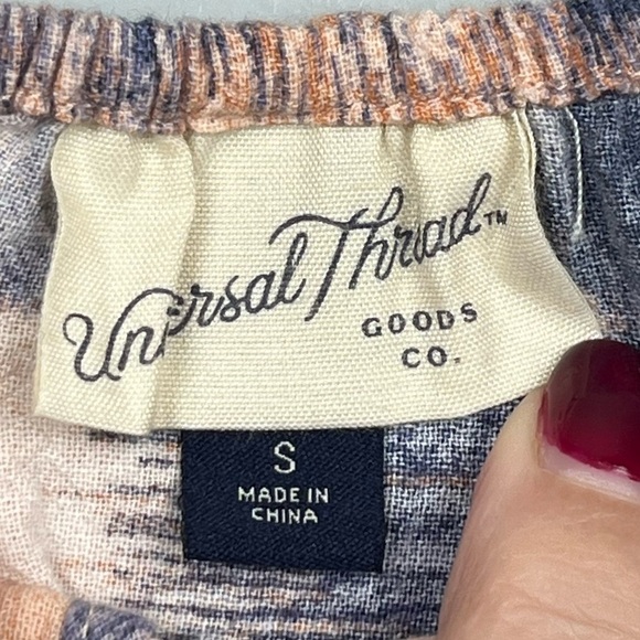 Universal Thread 100% cotton puff sleeve peach & blue midi dress, small. - Picture 9 of 10